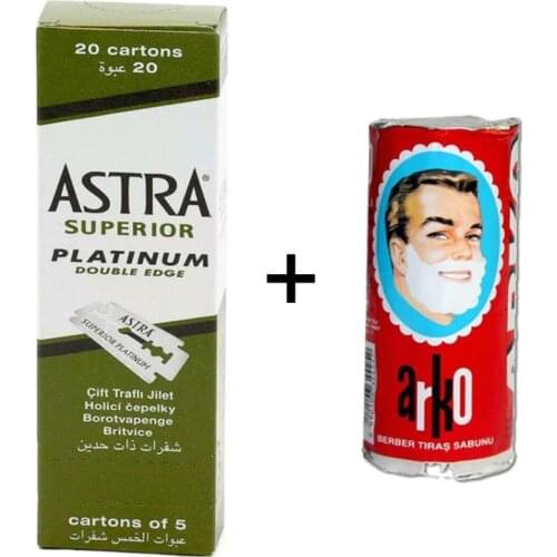 100 pcs Original Astra Superior Platinum Double Edge Shaving Razor Blades + ARKO Men Shaving Soap Stick 75g Gift
