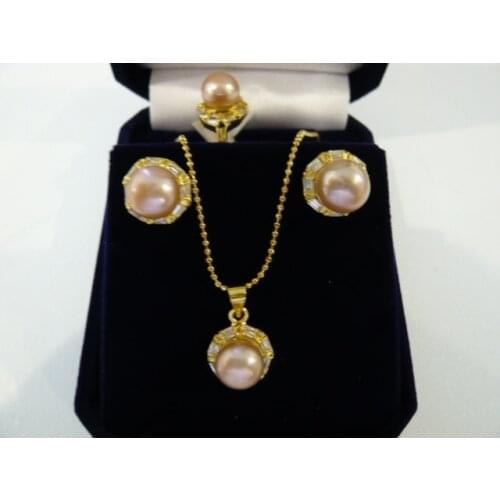 2 colors wholesale latest fashion pink/brown shell pearl new design earrings pendant necklace ring(7.8.9) jewelry set
