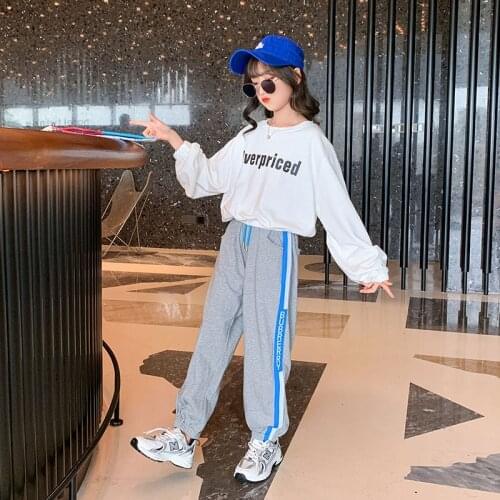 2021 Autumn 10 12 years Girls Fashion Sport Clothes Set Short Tops Jogger Pants Cotton Suits Teenage Girls Outfits