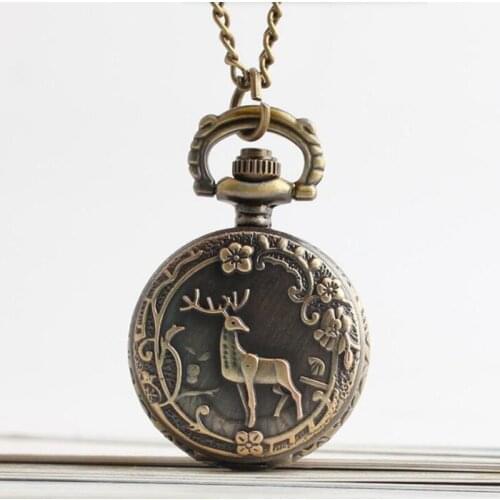 3073) steampunk Victorian Style Bronze Pocket Watch Necklace, small size 12 pcs/lot Halloween Christmas gift