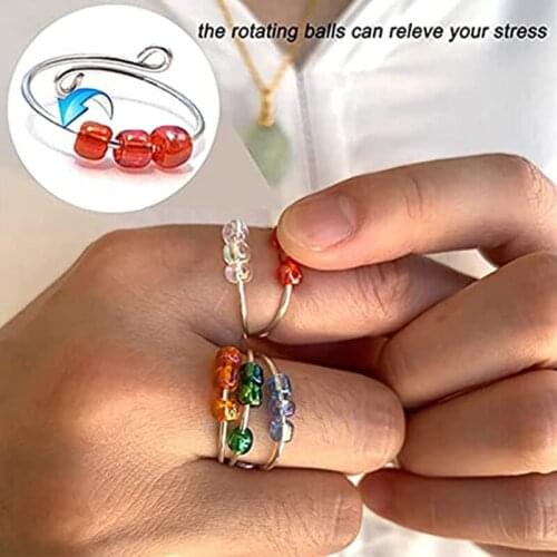 5 Pieces of Anti-anxiety Ring with Beads Fidget Open Ring Womens No Patient Anxiety Bead Ring Decompression Ring