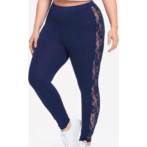 Black Sexy Splicing Lace Leather Slim Fit Leggings Skinny Stretch Pants Trousers