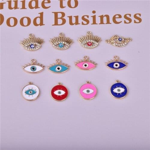 10pcs/pack Evil eye Rhinestong Enamel Metal Charms Earring Bracelet DIY Necklace Jewelry Making