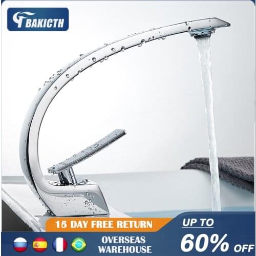Bakicth Chrome Bronze Curved Basin Faucet Multi-Colored Washbasin Crane Chrome Single Handle Cold Hot Water Mixer Tap Bathroom