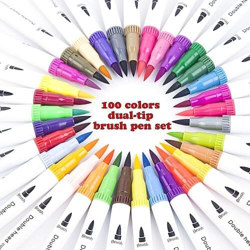 100 Colors FineLiner Art Marker Pens Dual Tip Manga Drawing Painting Watercolor Brush Pen For Kids Stationery School Supplies
