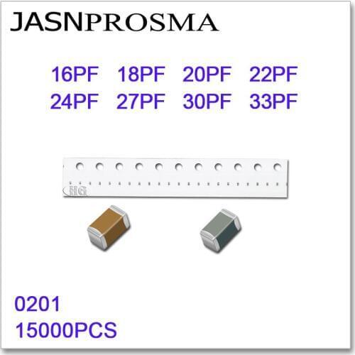 JASNPROSMA 15000PCS 0201 COG/NPO RoHS 50V 5% 16PF 18PF 20PF 22PF 24PF 27PF 30PF 33PF SMD High quality Capacitor