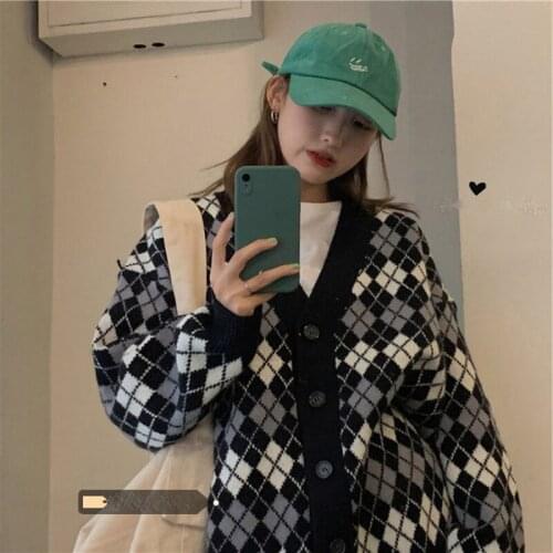 Cardigan women fried street spring and autumn cardigan loose retro lazy style V-neck outer jacket female jacket winter