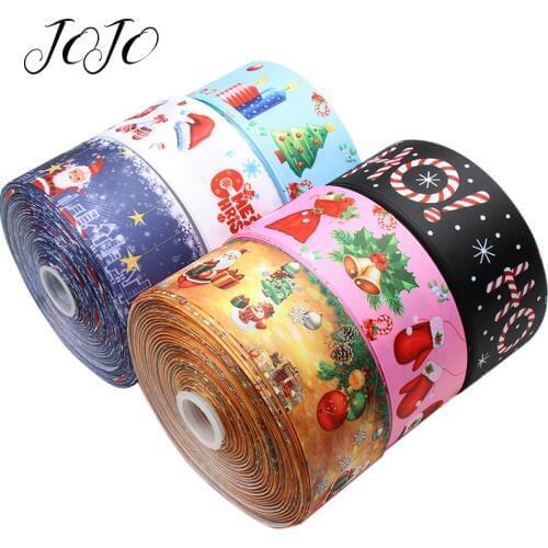 JOJO BOWS 75mm 2y Christmas Grosgrain Ribbon For Crafts Printed Tape For Needlework DIY Hair Bows Material Home Party Decoration