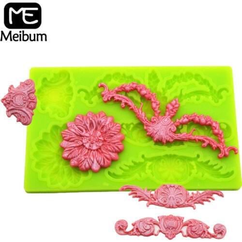 Meibum Emboss Silicone Fondant Cake Mold Wedding Birthday Pastry Sugar Craft Relief Decorating Mould Chocolate Candy Clay Pan
