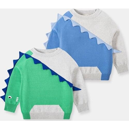 VOGUEON Infant Clothing Fashion Cartoon Dinosaur Baby Boys Sweater New Autumn Winter Knitted Shirt for Kids Stitching Pullover