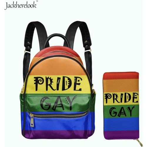 Fashion Female Casual Shoulders Bag Rainbow Flag Pride Lgbt Friends Design Pu Backpack Card Holder Wallet for Lady Bolsos Mujer