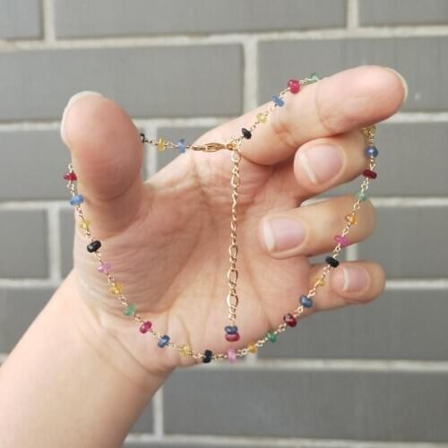 Lii Ji Genuine Ruby Emerald Sapphite Anklets US 9K GF Delicate Anklets For Women Girl Children Jewelry 24cm+5cm