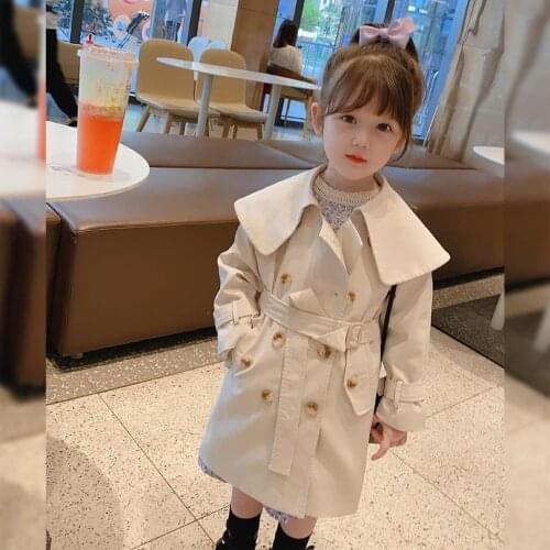 Toddler Girls Clothes Trench Coat with belt Spring thin autumn cotton kid clothes loose style Button Girl windbreaker jackets