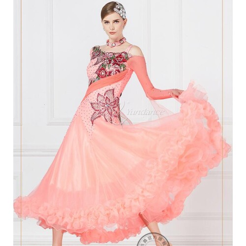 Ballroom dress woman light pink ballroom dresses dance customize ballroom dress competition lycra B-1714