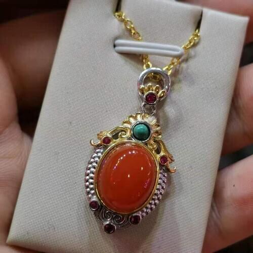 Really natural most precious variety of red agate gemstones embellished with turquoise retro palace southern red onyx pendant fe