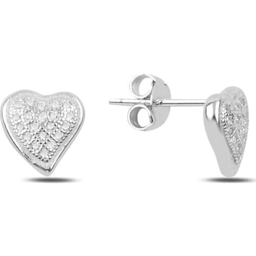 Silverlina Silver Heart Zircon Stone Earrings