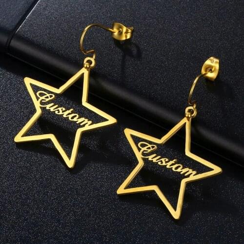 Custom Hollow Star Name Earrings for Women Customized Personalized Stainless Steel Gold Fashion Dangle Earrings Charm Jewelry