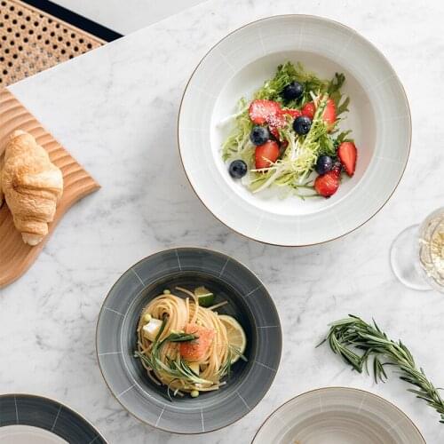 Grey Gold-rimmed Straw Hat Plate Three-dimensional Pattern Microwave Oven Pasta Plate Home Deep Dish Western Deep Soup Plate