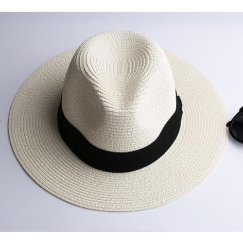 LNPBD Summer fashion white flat brim wide brim womens strawhat womens jazz fedoras hat sun-shading hat beach cap summer