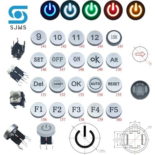 SJMS 5Pcs 6*6*9.5mm 6PIN DIP With Lamp Through Hole Micro Push Button Switch SET OFF ON OK Alt Del Reset AUTO F1-F6 0-9 Symbol