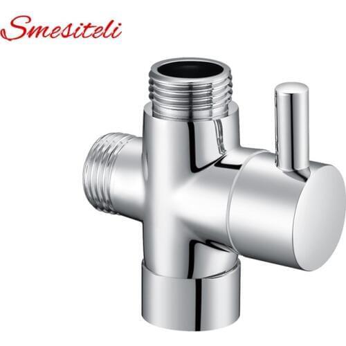 Smesiteli Wholesale 100% Brass G1/2 T-Adapter With Shut-off Valve,3 way Diverter Tee Connector ,Chrome Finish Bathroom Accessory