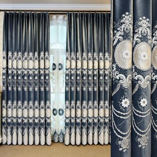 European blue shading living room bedroom curtain new vertical curtain embroidered curtain window screen