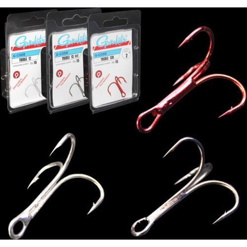 15pcs/lot 3 color Treble Hooks size 1/2/4/6/8/10/12/14# Carbon Steel Treble Hooks Fishing Tackle for bass pike gamakatsu