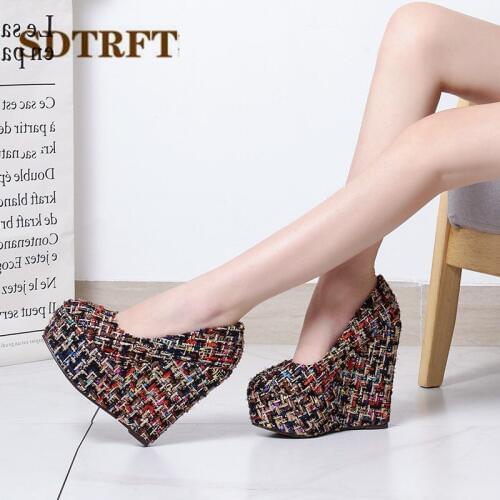 SDTRFT Pumps Retro Girls shoes woman 15cm High Heeled zapatos mujer Round Toe wedges wedding Stiletto Small Yards:30,31,32,33