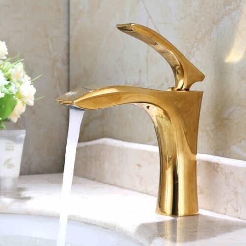 Unique Luxury Gold Brass Bathroom Sink Faucet Single Handle Golden Lavatory Cold and hot water mixeer tap Faucet