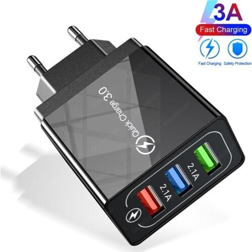 USB Fast Charger Universal Quick Charge 3.0 4.0 3 Ports Fast Charging Adapter Chargers For iPhone Xiaomi Mi 10 Samsung Tablets