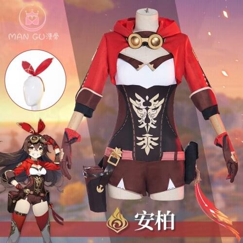 STOCK Genshin Impact Cosplay Amber Cosplay Costume Anime Game Clothing For Women 2021 New