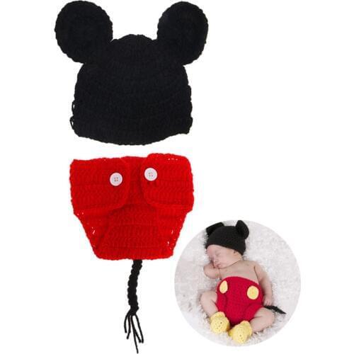 2Pcs/set Baby Mickey second-piece Suit Newborn Baby Girls Boys Crochet Knit Costume Photography Prop Outfits