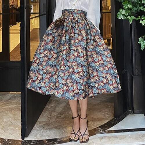 Skirts Women Loose Abdomen High Waist Print French Retro New Princess Style Elegant Summer Stylish Temperament All-match Ulzzang