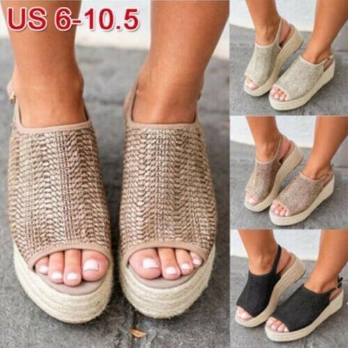 Summer Women Hemp Sandals Fashion Female Beach Shoes Wedge Heels Shoes Comfortable Platform Shoes