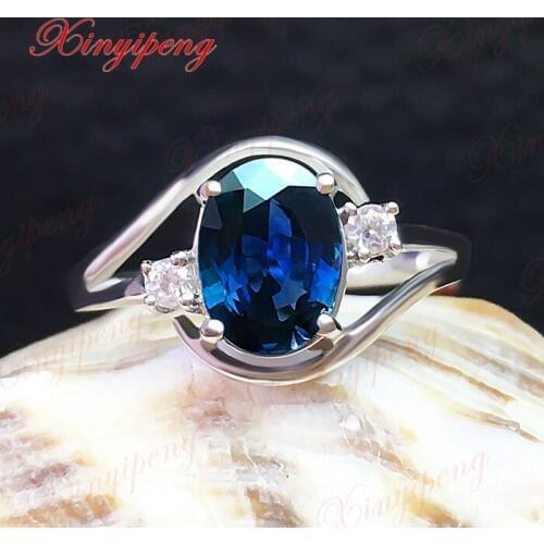 18k white gold with 100% natural sapphire ring female 1.5carat Luxury and generous