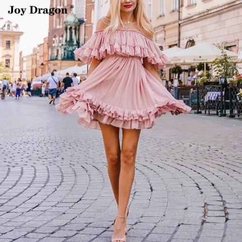 Women Ruffle Dresses Summer 2020 Spaghetti Strap Ruched Pleated Pink Blue Vestidos De Playa Rosa Roupas Femininas