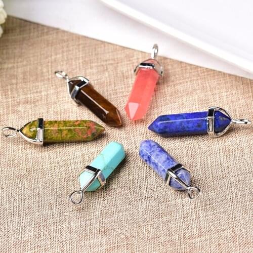 Wholesale Natural Crystal Hexagonal Column Point Pendant Quartz Jewelry Making Charms Trendy Accessories For Unisex Jewelry Gift