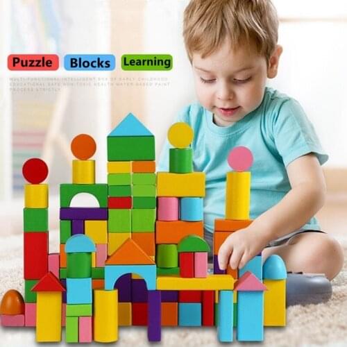 100PCS Wood Building Blocks Sets Kids DIY Creative Bricks Bulk Educational Kids Toy Blocks Construction Toys