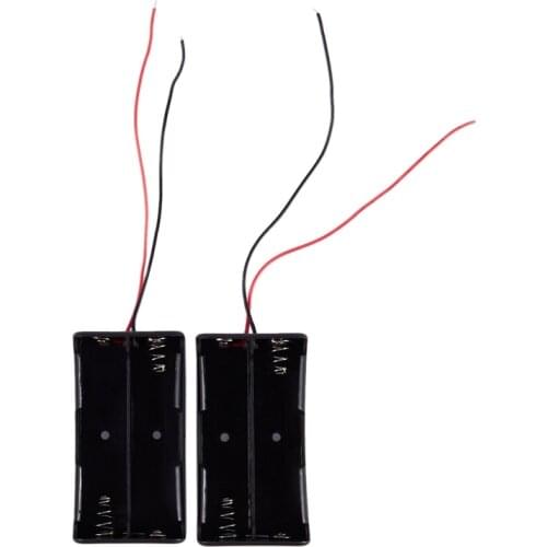 2pcs Black 2 x 18650 3.7V Battery Holder Case Box w Wire Leads