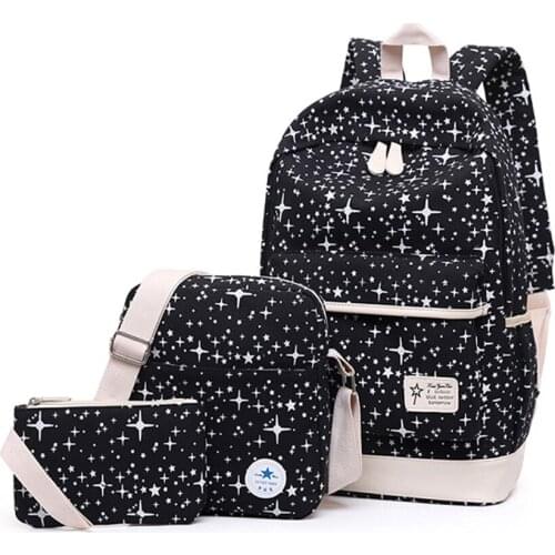 3Pcs/Set Hot Vintage Canvas Women Backpack School Bags for Teenagers Printing Backpacks for Girls Cute Laptop Rucksack Mochila