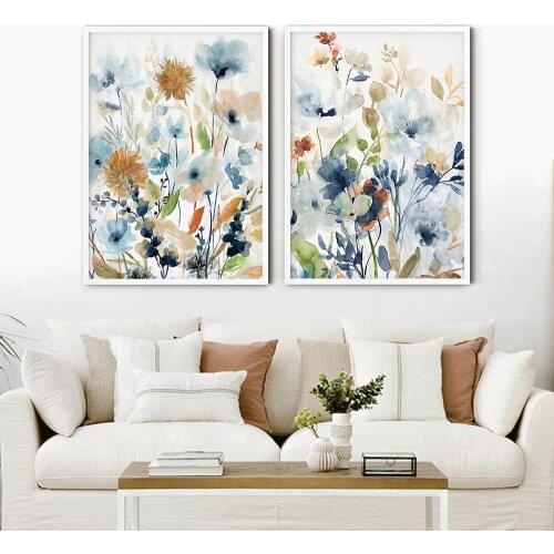 Abstract Watercolour Blue Flower Oil Painting On Canvas Poster And Print Picture Wall Art Cuadros Home Room Decoration No Frame