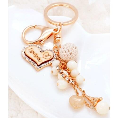 Acrylic Bead Iron Tower Crystal Chain Love Keychain Car Holder Bag Pendant Couples Valentine Gift Korean Style Keyring Trinket