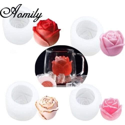 Aomily 3D Rose Silicone Ice Mold Whiskey Ice Ball Making Cake Molds Chocolate Fondant Mold Bakeware DIY Pastry Soap Mould