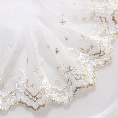 Free Shipping Exquisite Gold Thread Rose Snowflake Embroidered Lace Trim Clothing Accessories Lace Fabric Width 15cm 5Yards/lot