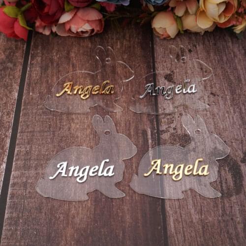 20pcs Personalized Cute Bunny Shape Acrylic Custom Name Hanging Tags for Baby Birthday Party Wedding Table Decoration 8cm Height