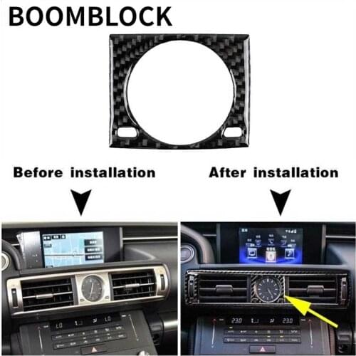 BOOMBLOCK Car Center Console Air Outlet Clock Panel Frame Trim Cover Carbon Fiber Sticker Accessories For Lexus IS250 2014-2018
