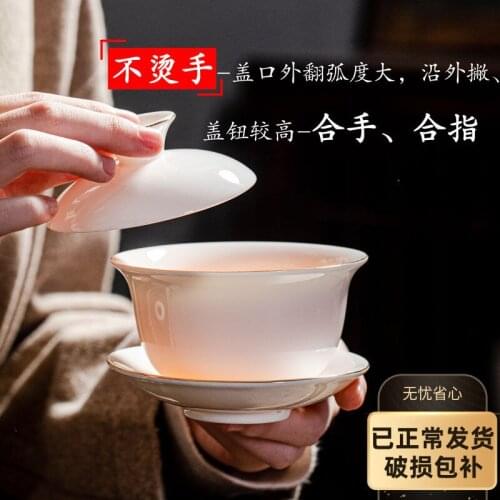 Tea Sets China Gaiwan White and Blue Porcelain Ceramic Bowls Handmade