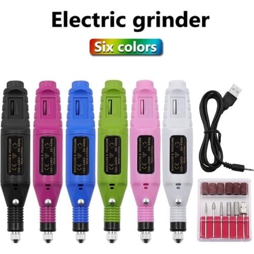 Electric Nail Drill USB Manicure Pen Sander Polisher with 6pcs Drills Sand Bands for Exfoliating Grinding Polishing Tools