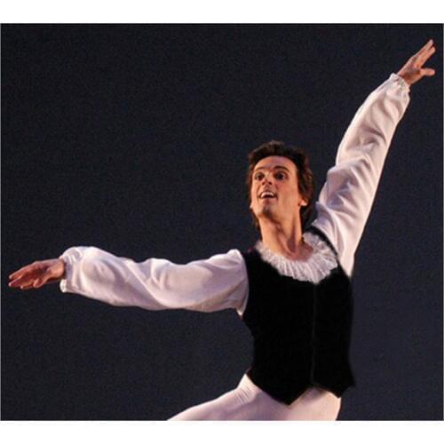 Customized Men Ballet Vest With Lace Shirt Gymnastics Leotard Bottom,Big Sleeve Dance Garment Coat Jumpsuit Overall For Male