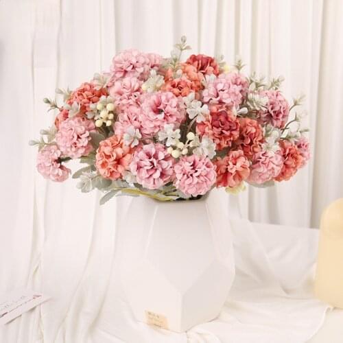 Hydrangea Artificial Flowers High Quality Luxurious Bouquet Wedding Decoration for Home Table Decor Sky Blue Fake Flowers